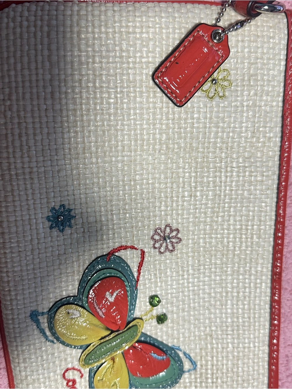 Coach Y2K Butterfly Appliqué Straw Wristlet - Picture 4 of 7